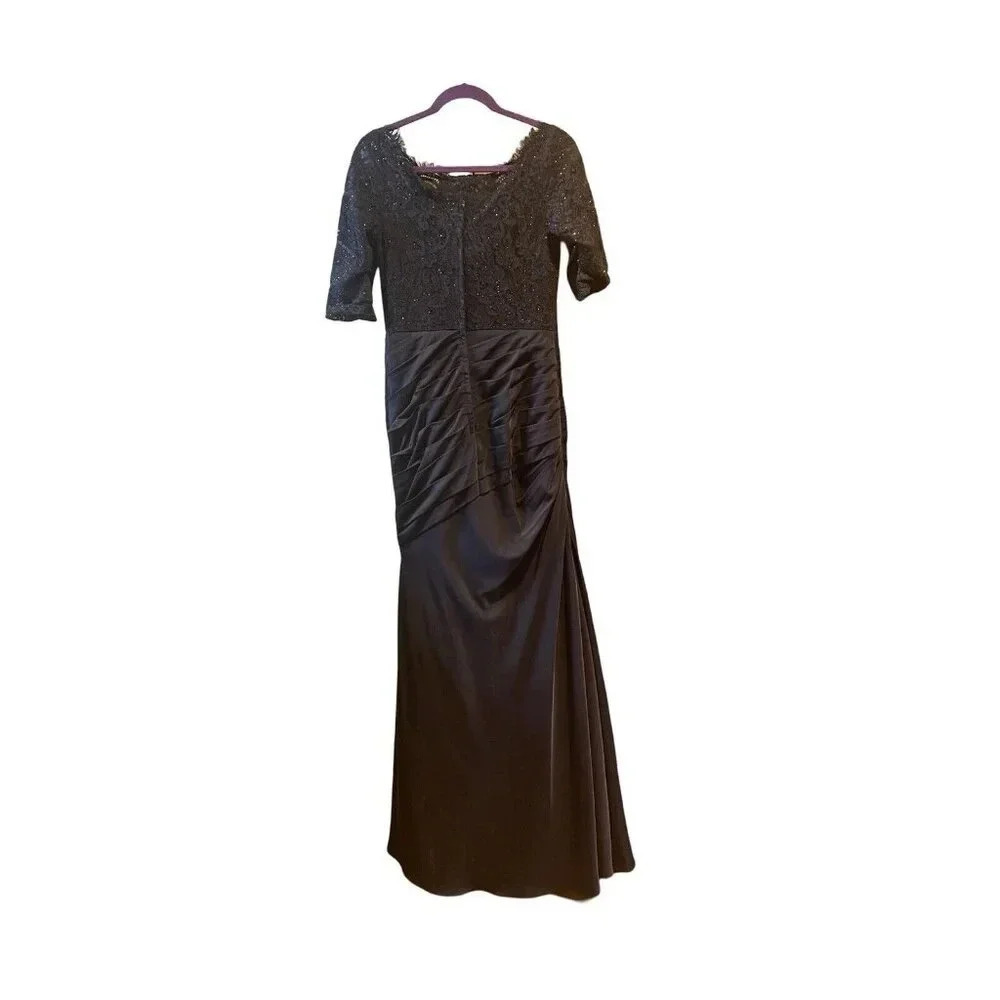 NEW La Femme 24926 Lace and Jersey Trumpet Gown Dress Navy Size 6 - Picture 9 of 13